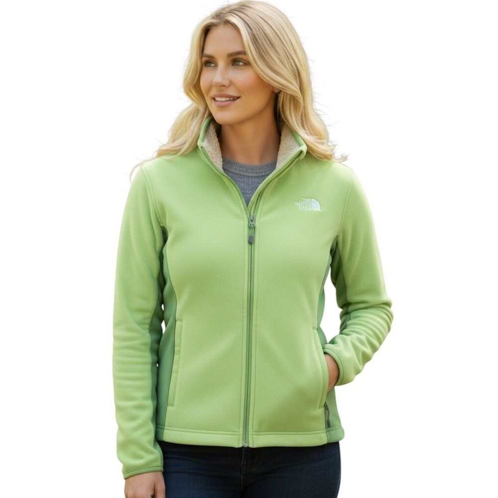 The North Face Fleece Jacket Womens XL Green Full Zip Outdoor Hiking Layer